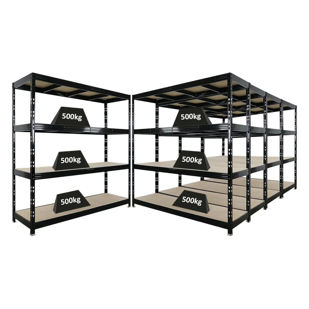 Mega Deal | 5x Profi Schwerlastregal Rhino | HxBxT 200x200x60cm | 4 Spanplatten-Ebenen 16mm | Fachlast 500kg | Schwarz