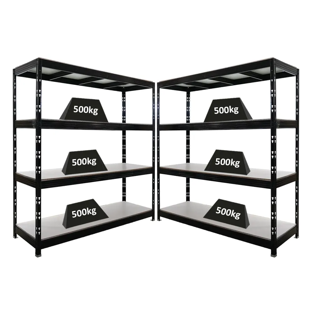Mega Deal | 2x Profi Schwerlastregal Rhino | HxBxT 200x200x60cm | 4 Melamin-Ebenen 16mm | Fachlast 500kg | Schwarz
