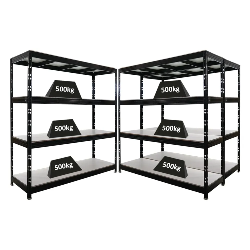 Mega Deal | 3x Profi Schwerlastregal Rhino | HxBxT 200x200x60cm | 4 Melamin-Ebenen 16mm | Fachlast 500kg | Schwarz