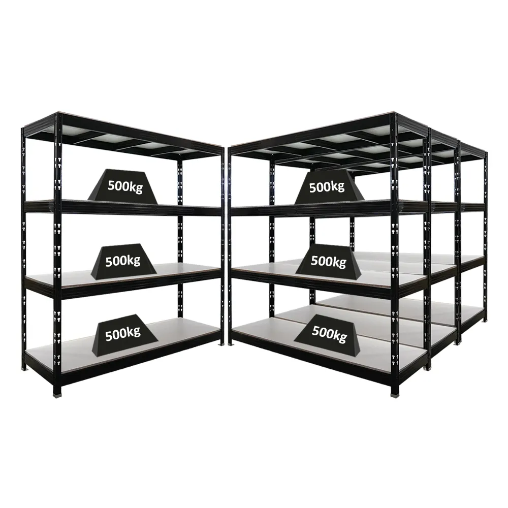 Mega Deal | 4x Profi Schwerlastregal Rhino | HxBxT 200x200x60cm | 4 Melamin-Ebenen 16mm | Fachlast 500kg | Schwarz