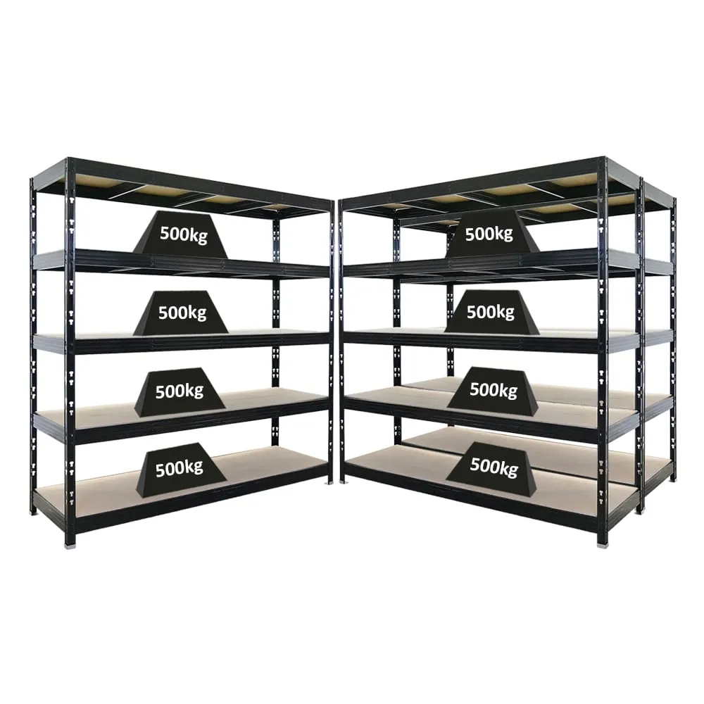 Mega Deal | 3x Profi Schwerlastregal Rhino | HxBxT 200x200x60cm | 5 Spanplatten-Ebenen 8mm | Fachlast 500kg | Schwarz