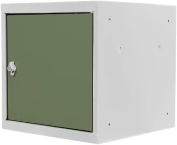 Schließfachwürfel Blocky mit Drehriegelschloss für Vorhängeschloss | HxBxT 40x40x40cm | Lichtgrau/Grün