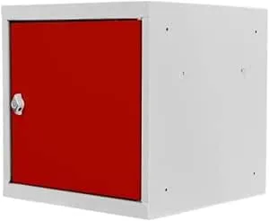 Schließfachwürfel Blocky mit Drehriegelschloss für Vorhängeschloss | HxBxT 40x40x40cm | Lichtgrau/Rot