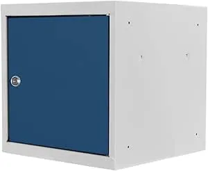 Schließfachwürfel Blocky mit Zylinderschloss + 2 Schlüssel | HxBxT 40x40x40cm | Lichtgrau/Blau