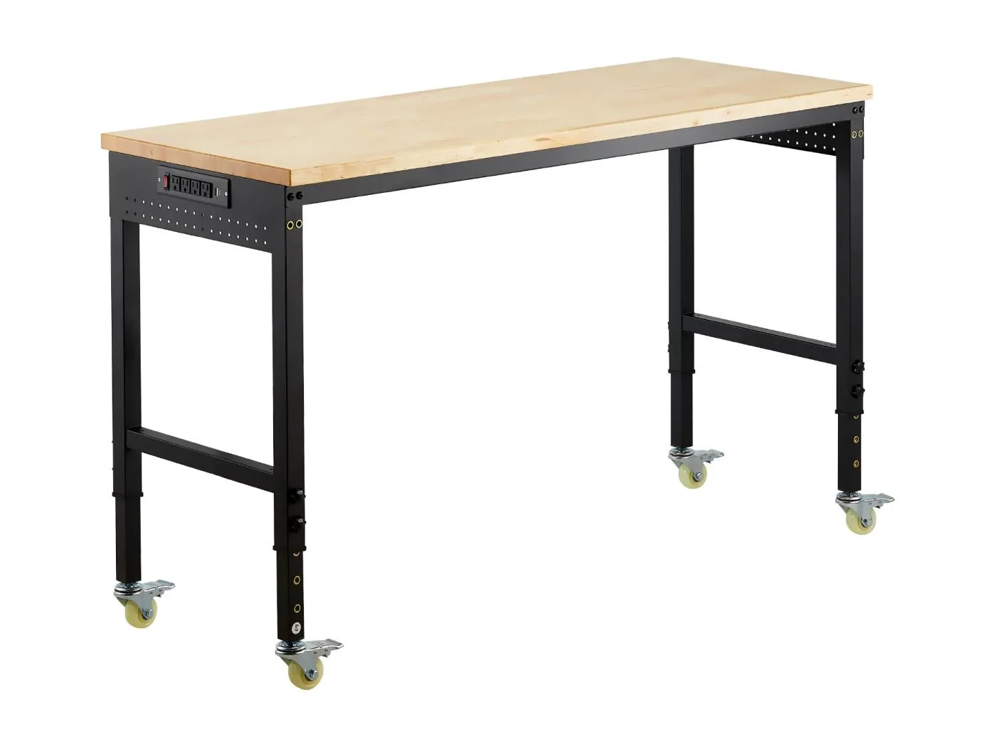 Werkbank für Werkstatt und Garage von SucceBuy, 152,4 cm, Höhenverstellbarer Arbeitstisch auf Rollen, Tragkraft 907,2 kg, aus Eiche für Büro und Zuhause