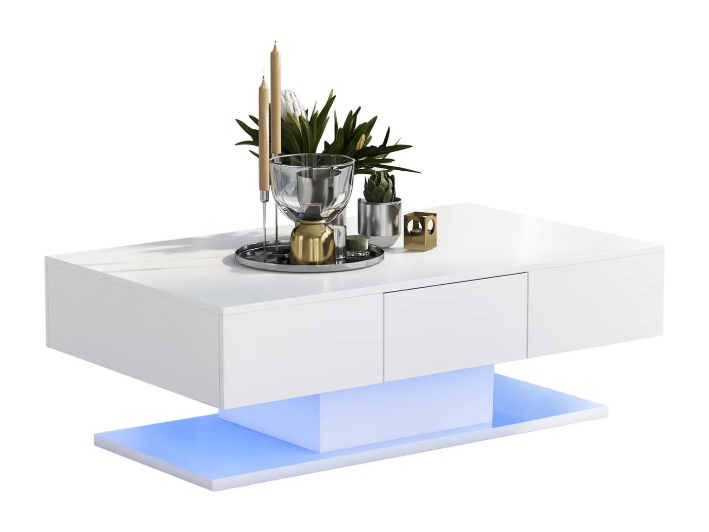 Rechteckiger Couchtisch mit 2 Schubladen – Spanplattenholz – moderner Stil – Weiß