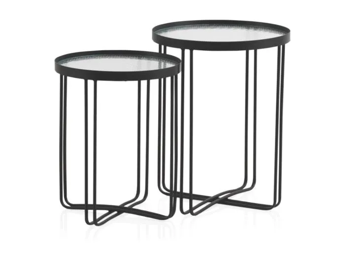 2er-Set Beistelltische aus Metall mit Glas