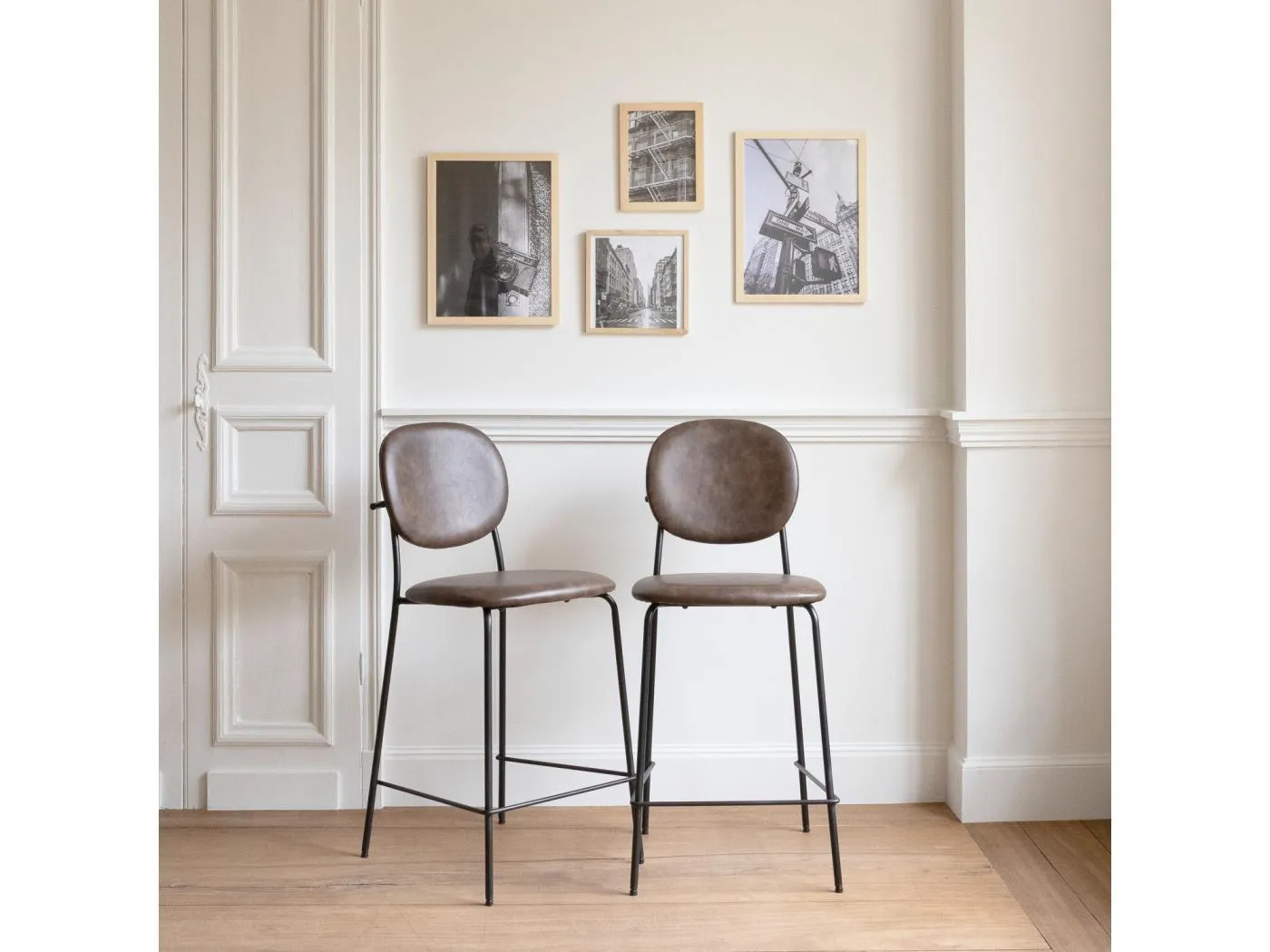 2er Set Barhockern aus braunem Kunstleder EDMOND