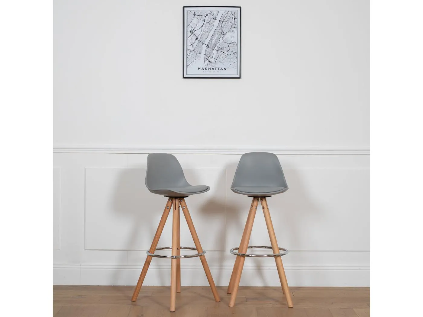 2er Set skandinavischen Hockern TOBIAS grau mit Kissen