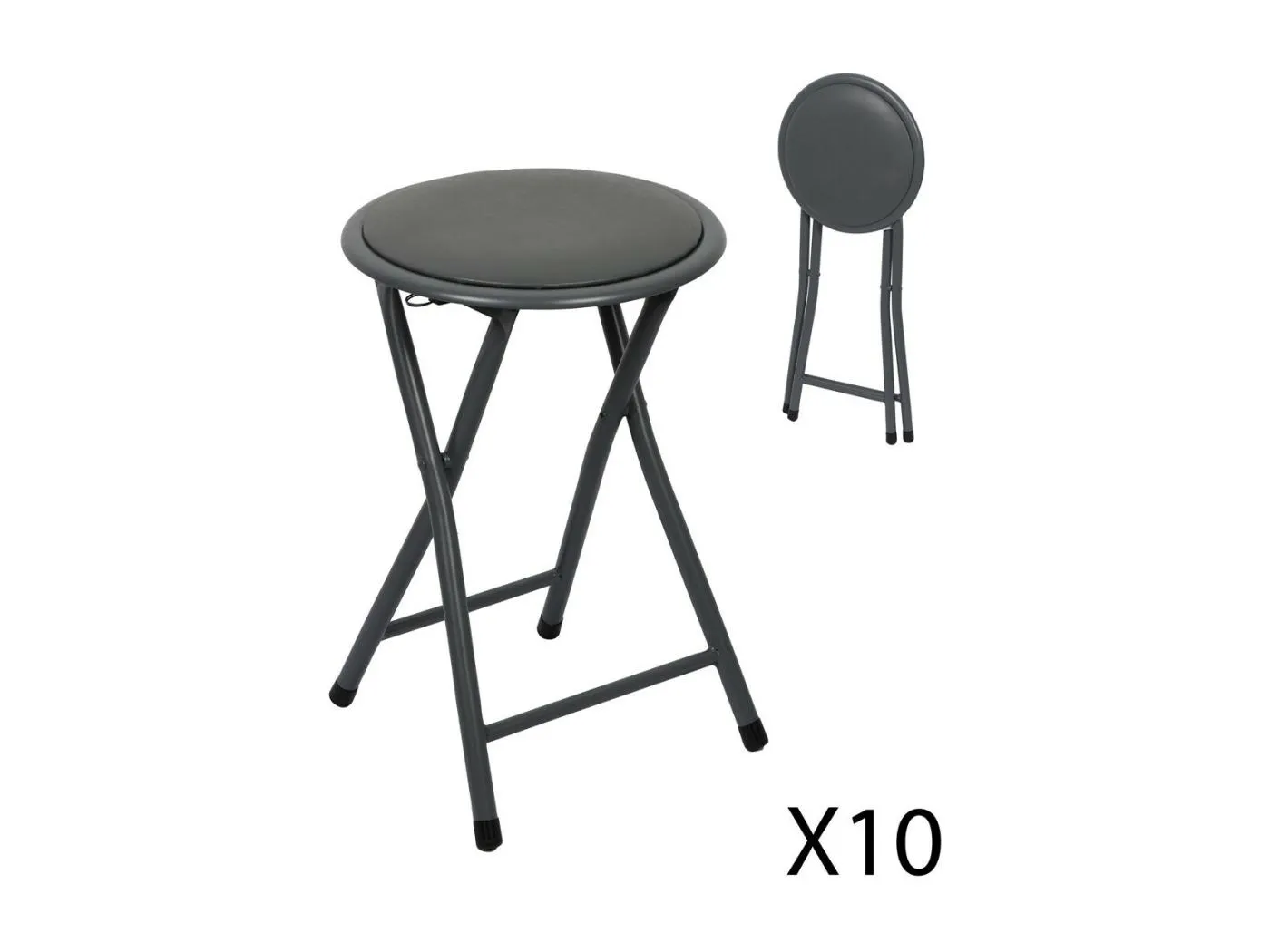 Set von 10 klappbaren Hockern - BASICUS Kollektion, Farbe Schwarz, Sitz aus PU, Durchmesser 30 cm, Höhe 45 cm