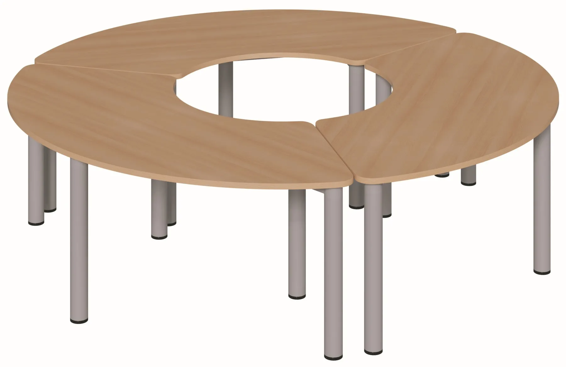 Set aus 3 Drittelkreistischen mit Rundrohrgestell, Ø 200 cm in verschiedenen Höhen