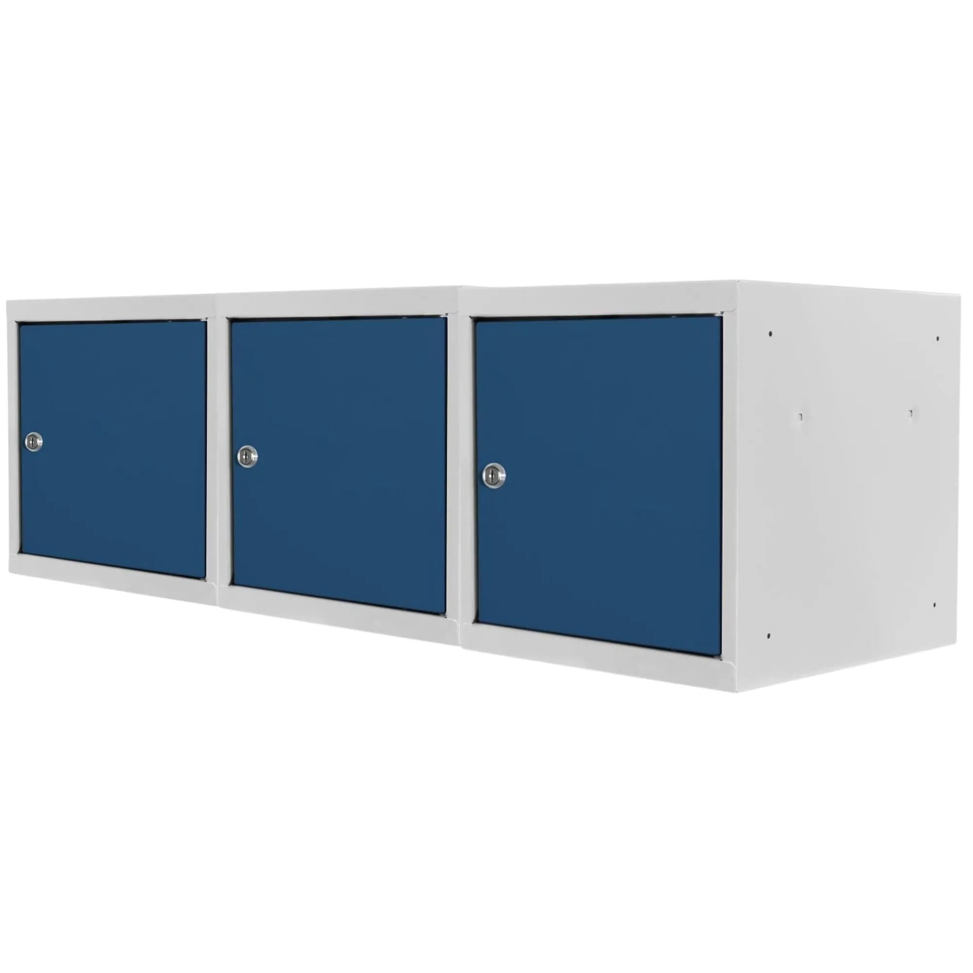 Mega Deal | 3x Schließfachwürfel Blocky mit Zylinderschloss + 2 Schlüssel | HxBxT 40x40x40cm | Lichtgrau/Blau