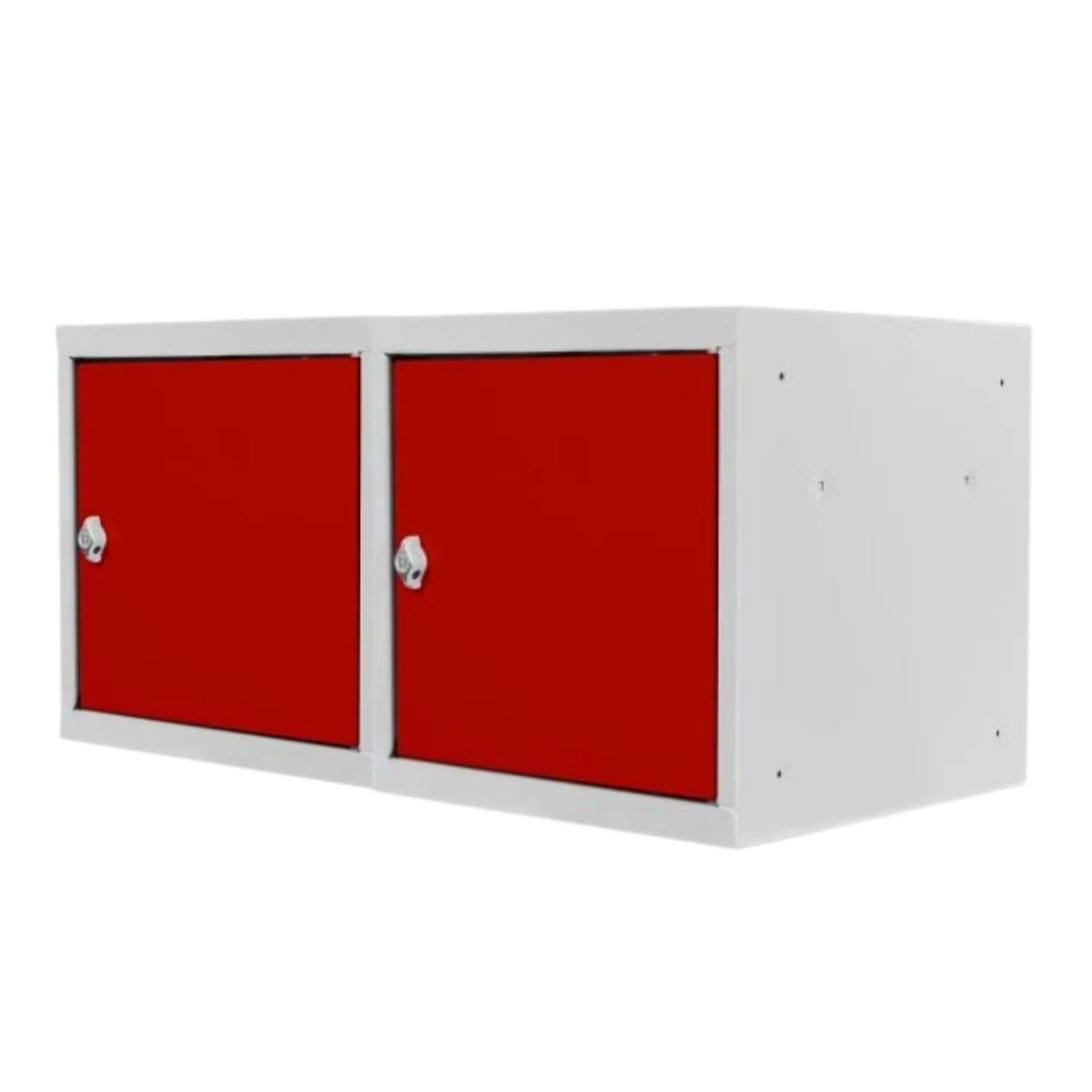 Mega Deal | 2x Schließfachwürfel Blocky mit Drehriegelschloss für Vorhängeschloss | HxBxT 40x40x40cm | Lichtgrau/Rot