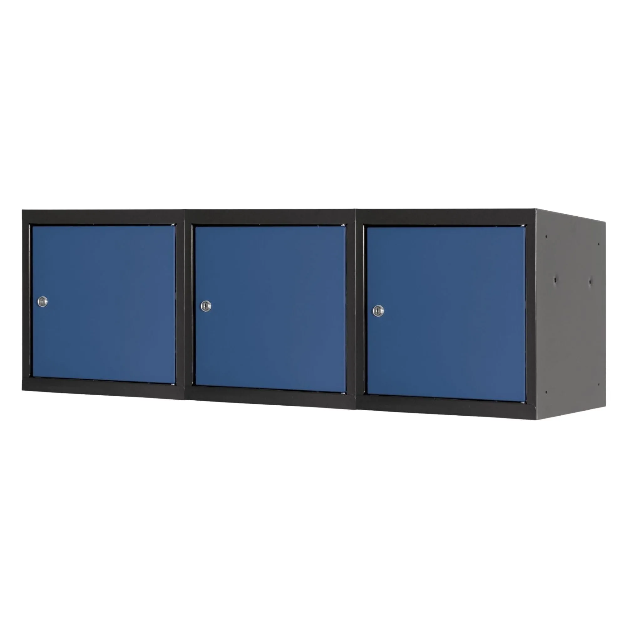 Mega Deal | 3x Schließfachwürfel Blocky mit Zylinderschloss + 2 Schlüssel | HxBxT 40x40x40cm | Anthrazit/Enzianblau