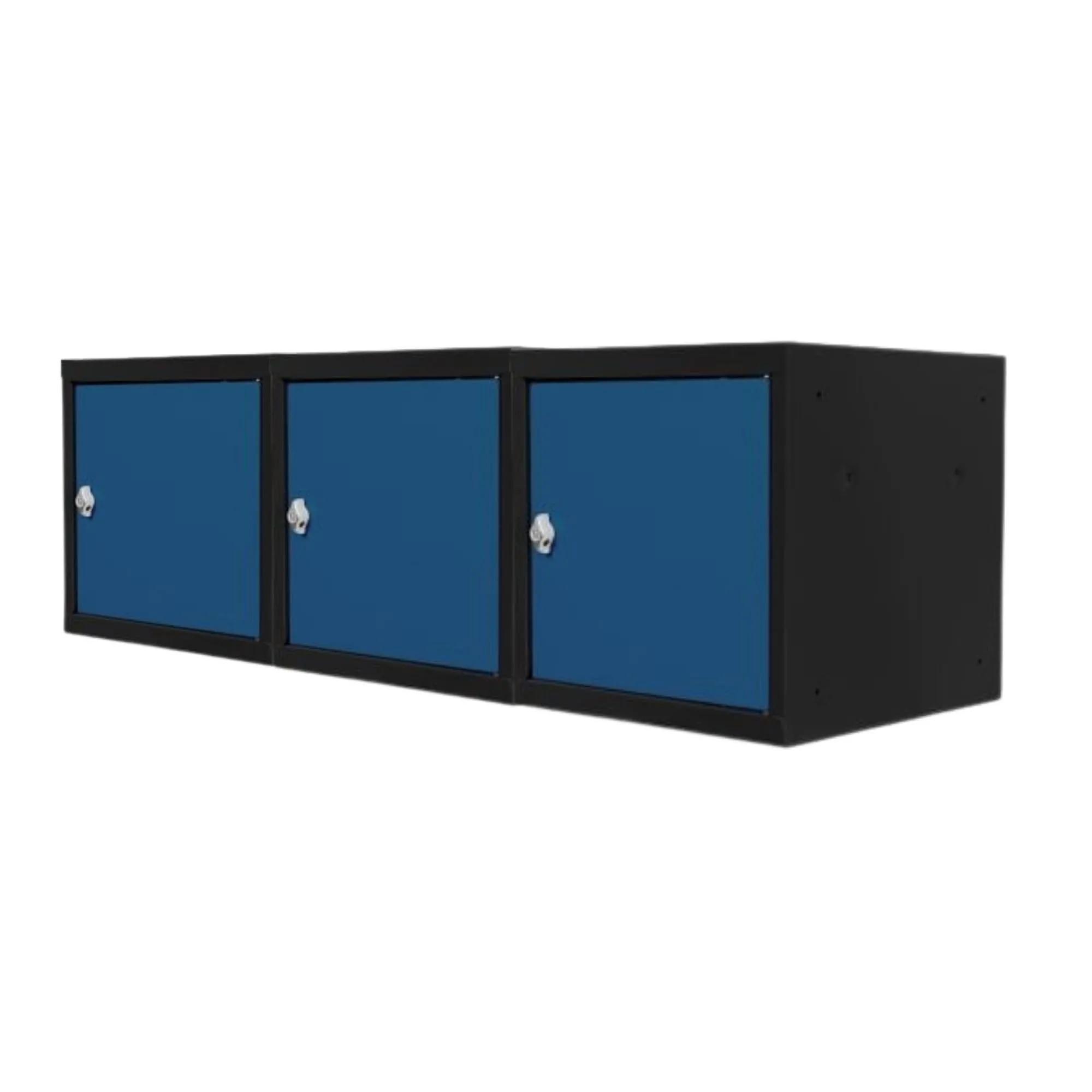 Mega Deal | 3x Schließfachwürfel Blocky mit Drehriegelschloss für Vorhängeschloss | HxBxT 40x40x40cm | Anthrazit/Enzianblau