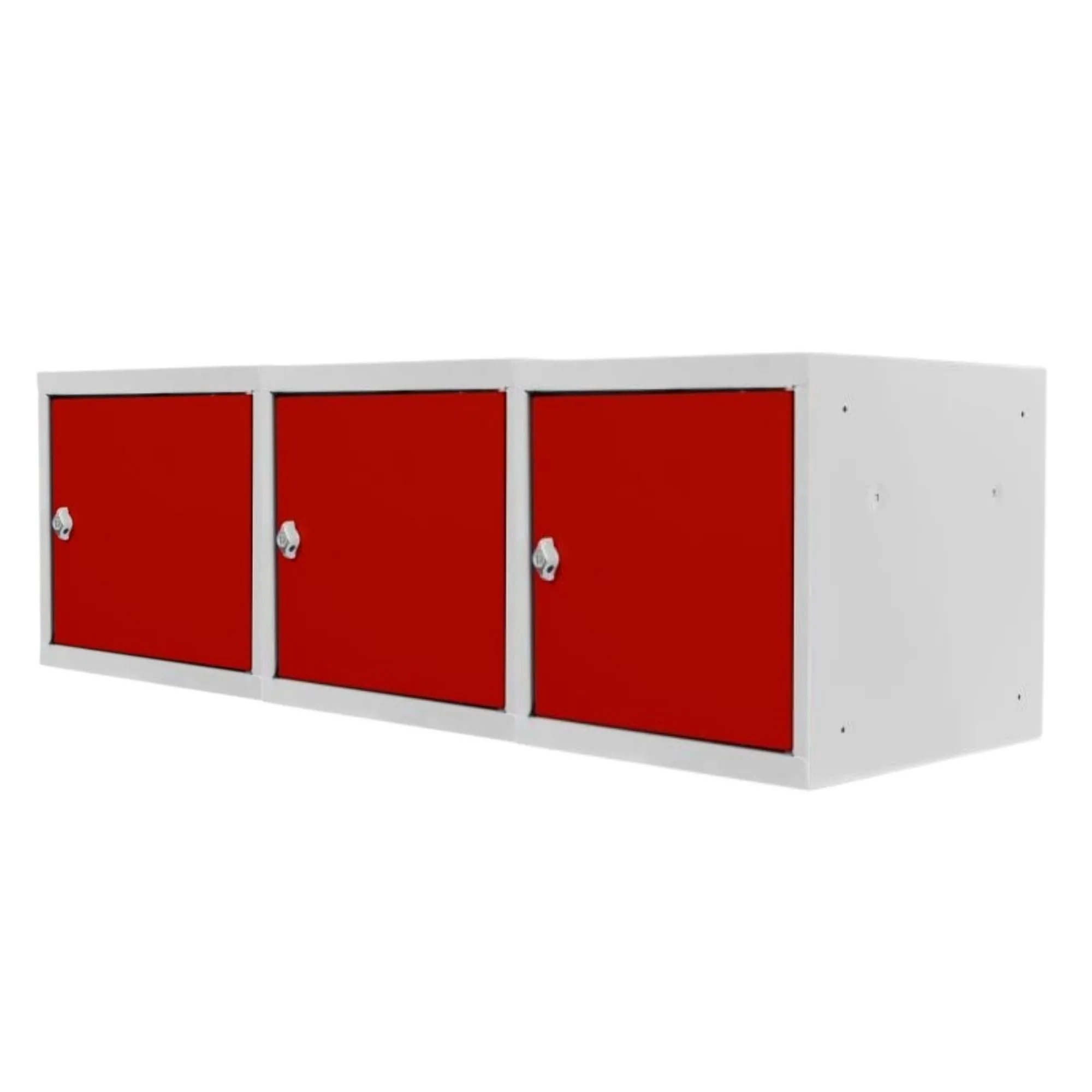 Mega Deal | 3x Schließfachwürfel Blocky mit Drehriegelschloss für Vorhängeschloss | HxBxT 40x40x40cm | Lichtgrau/Rot