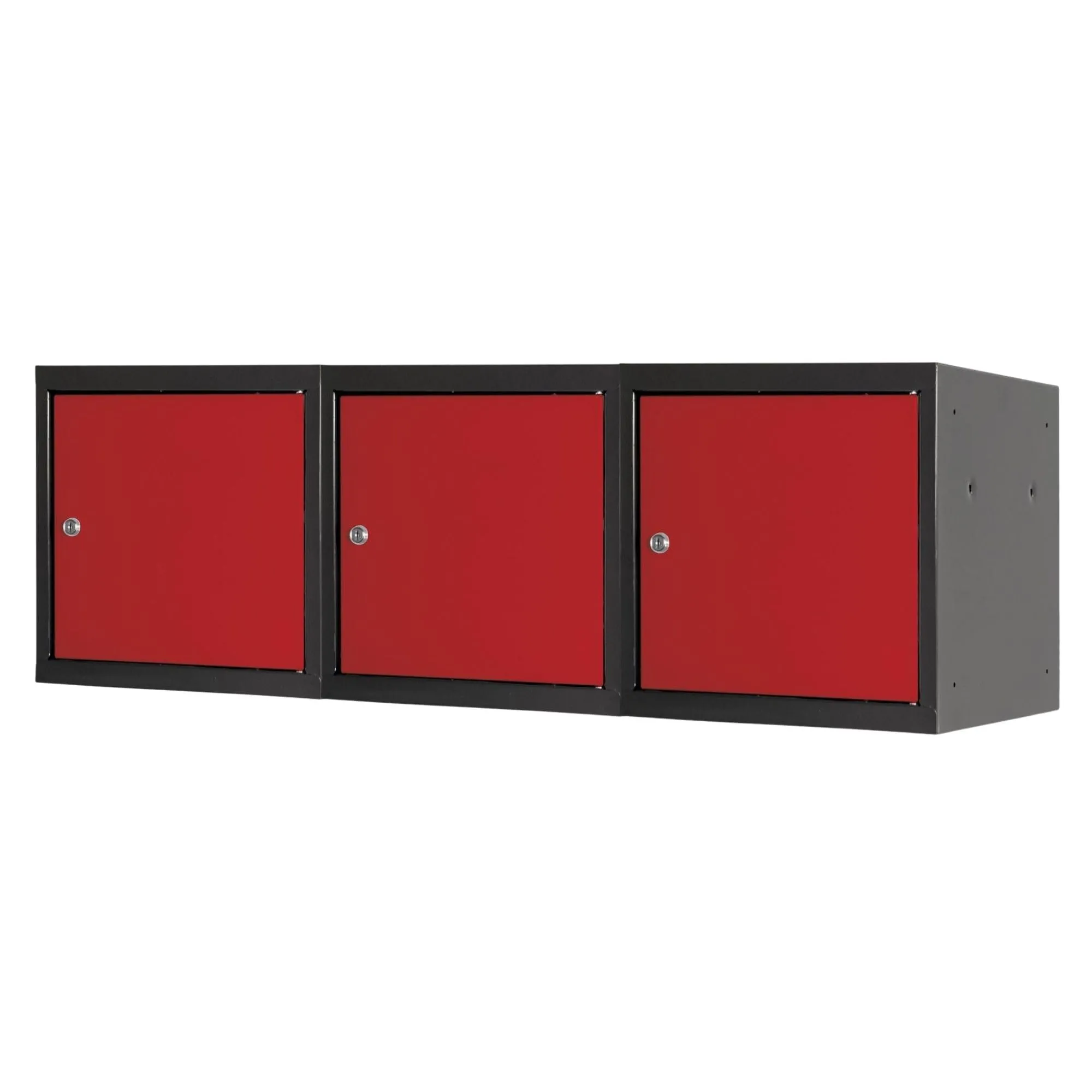 Mega Deal | 3x Schließfachwürfel Blocky mit Zylinderschloss + 2 Schlüssel | HxBxT 40x40x40cm | Anthrazit/Verkehrsrot