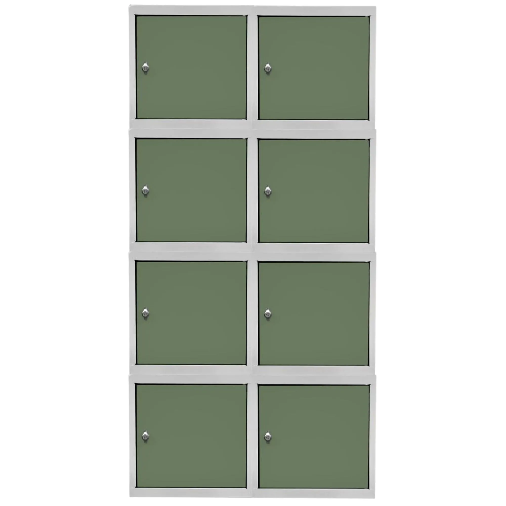 Mega Deal | 8x Schließfachwürfel Blocky mit Drehriegelschloss für Vorhängeschloss | HxBxT 40x40x40cm | Lichtgrau/Grün