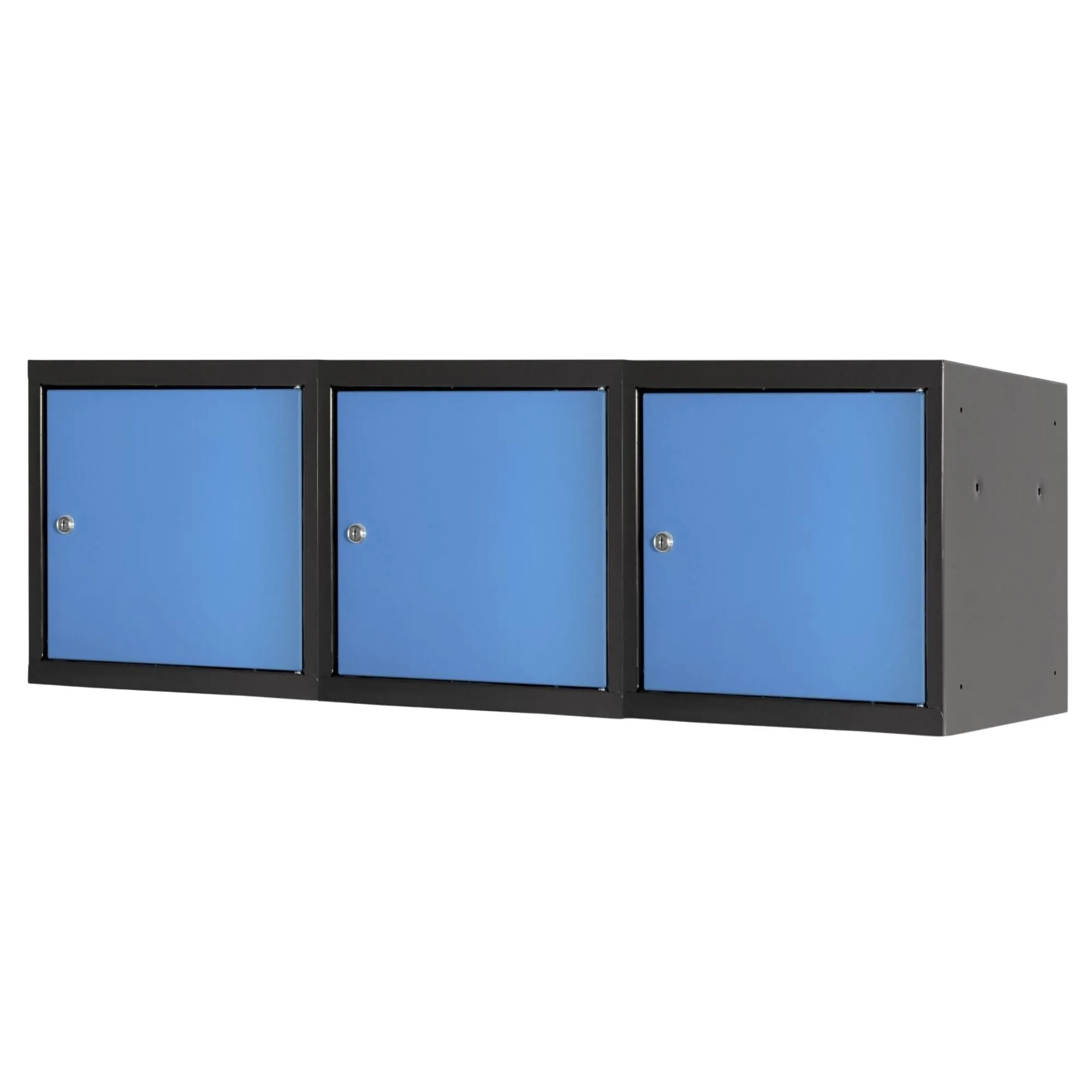 Mega Deal | 3x Schließfachwürfel Blocky mit Zylinderschloss + 2 Schlüssel | HxBxT 40x40x40cm | Anthrazit/Lichtblau