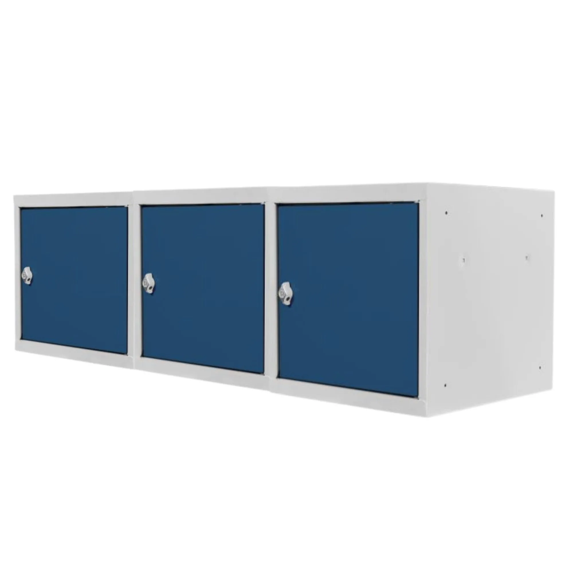 Mega Deal | 3x Schließfachwürfel Blocky mit Drehriegelschloss für Vorhängeschloss | HxBxT 40x40x40cm | Lichtgrau/Blau