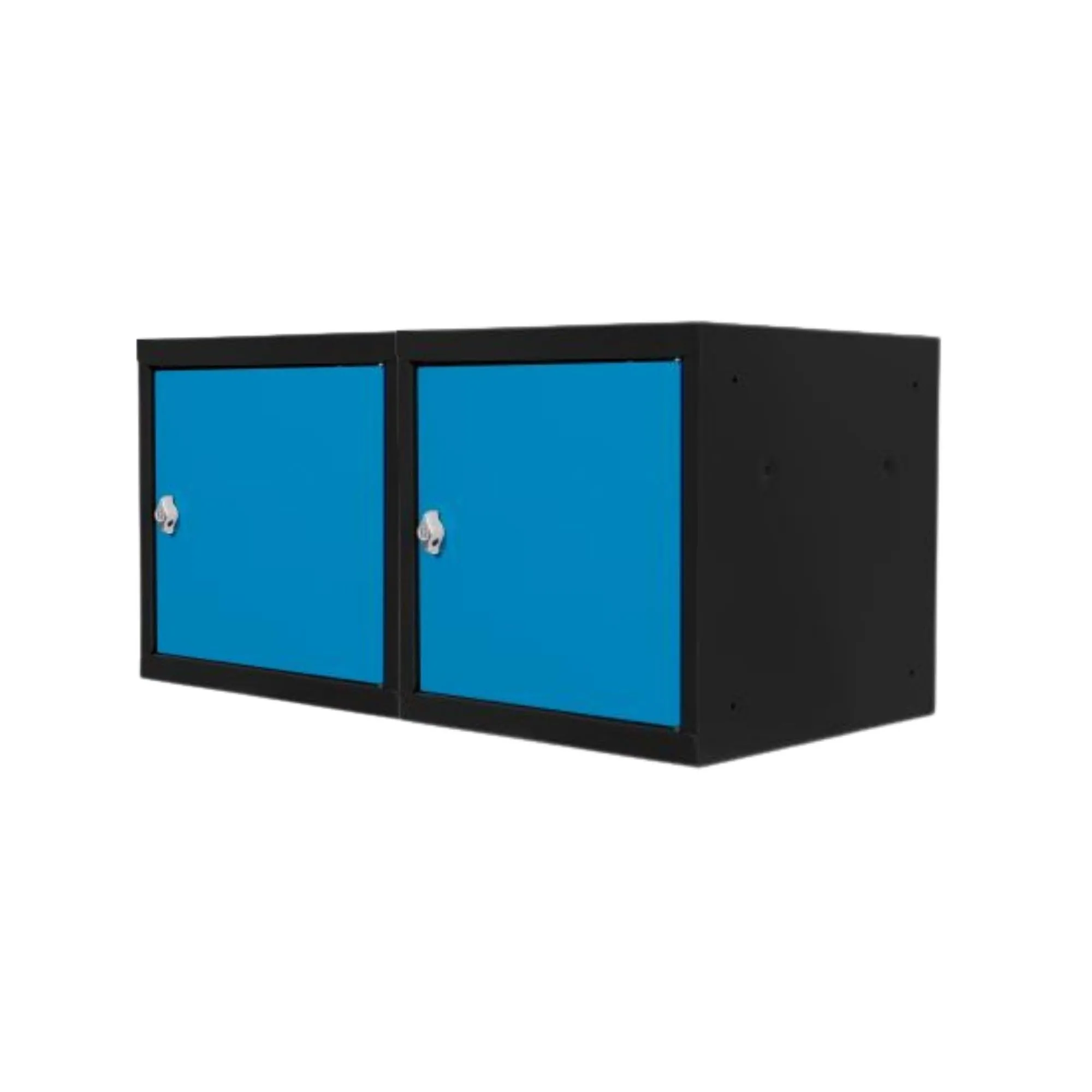 Mega Deal | 2x Schließfachwürfel Blocky mit Drehriegelschloss für Vorhängeschloss | HxBxT 40x40x40cm | Anthrazit/Lichtblau