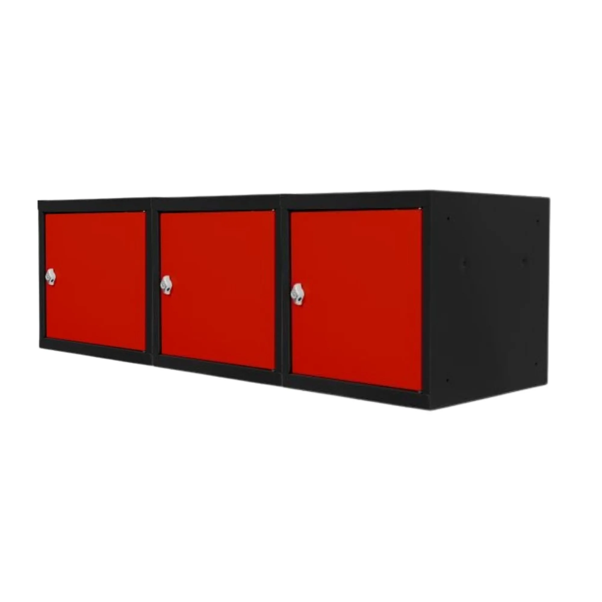 Mega Deal | 3x Schließfachwürfel Blocky mit Drehriegelschloss für Vorhängeschloss | HxBxT 40x40x40cm | Anthrazit/Verkehrsrot