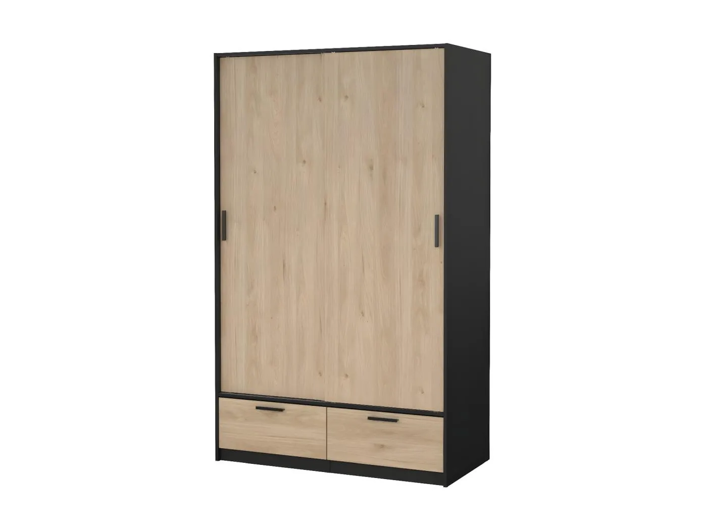 Line Kleiderschrank 2 Türen 2 Schubladen Nussbaum dekor schwarz matt.