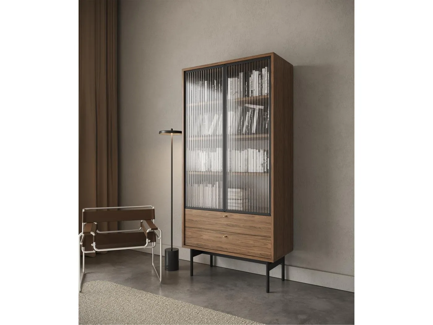 Vitrine mit 3 Regalböden - Holzoptik Carini Nussbaum - 85 cm