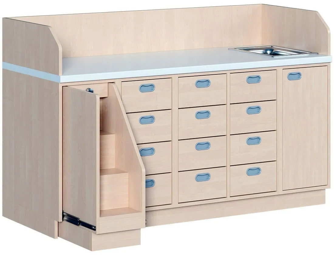 Wickelkommode mit 12 Schüben inkl. Waschbecken und Treppe